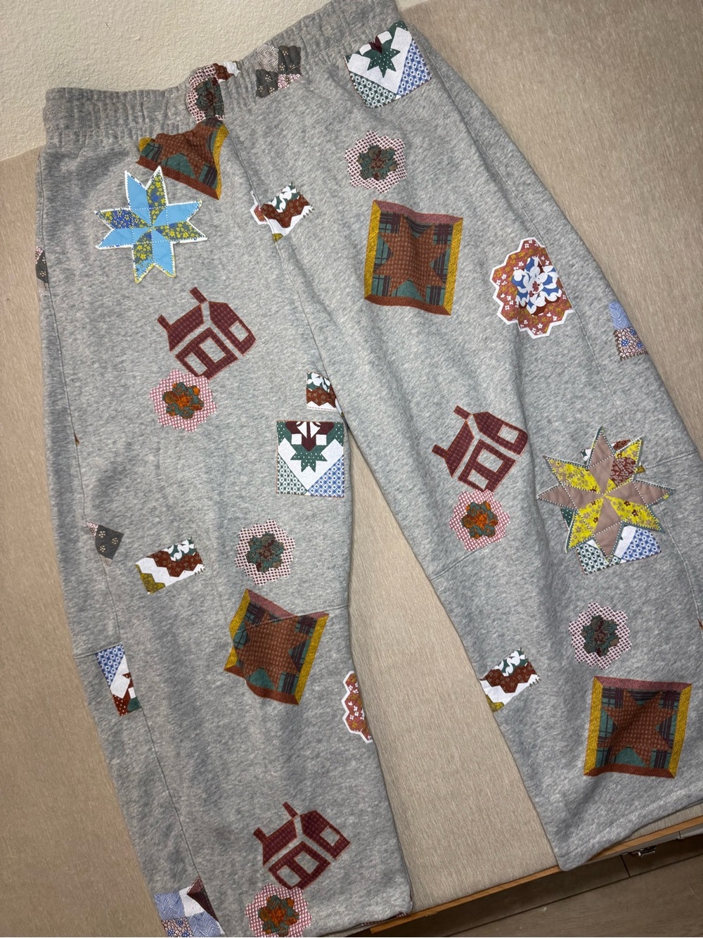 Out From Under Essential Patchwork Graphic Barrel Leg Sweatpant | Size Large - Picture 8 of 11